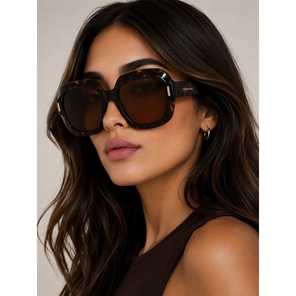 New Salvatore Ferragamo SF2068SE 242 Women's Dark Havana Square Sunglasses